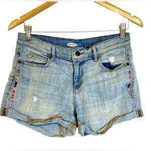 Old Navy Melisse Boyfriend Embroidered Cutoff Denim Shorts. No size tag.